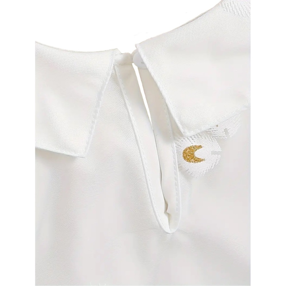 Golden Peacock Printed Lapel White Dress (4Y) - Picture 10 of 13